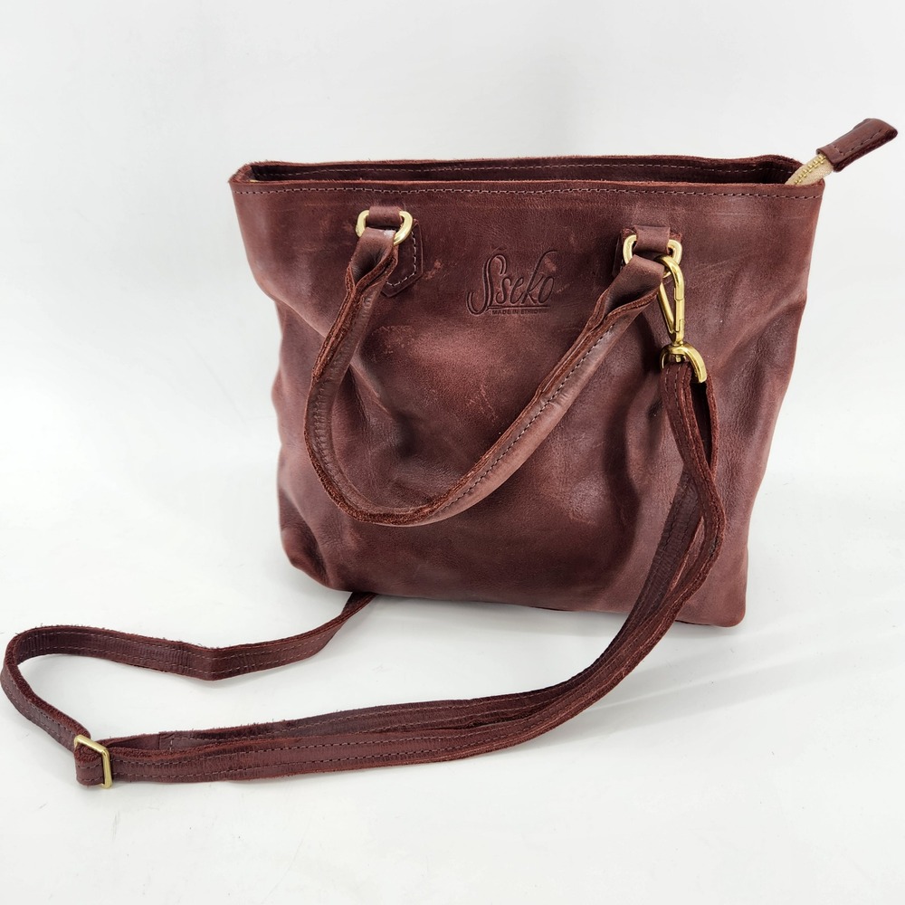 Sseko Leather Bucket Crossbody Bag Brown Small Purse Made in Ethiopia‎